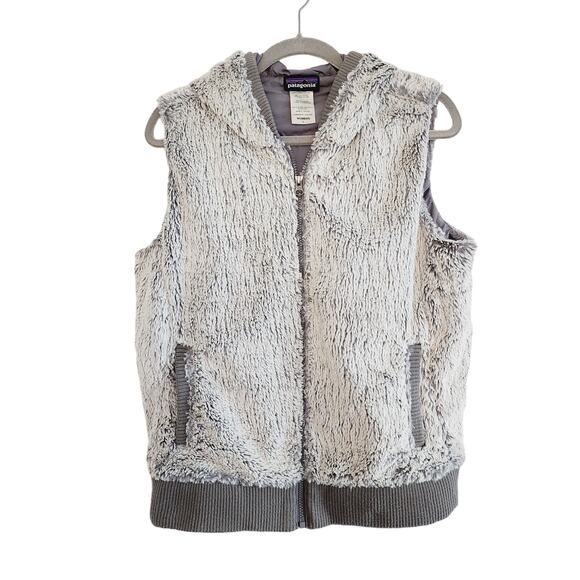 Patagonia Women's Gray Faux Fur Conejo Vest Full Zip Hoodie Vest Size Large - Picture 3 of 6